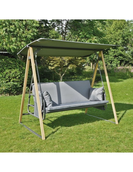 SURF Swing 3-Sater (Bed) Metal Natural-Dark Grey, Fabric Grey