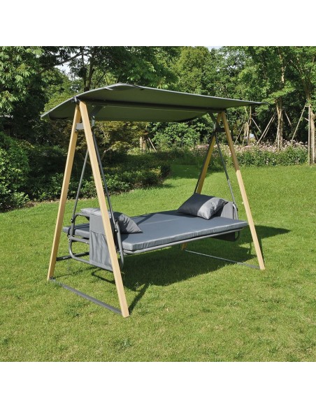 SURF Swing 3-Sater (Bed) Metal Natural-Dark Grey, Fabric Grey