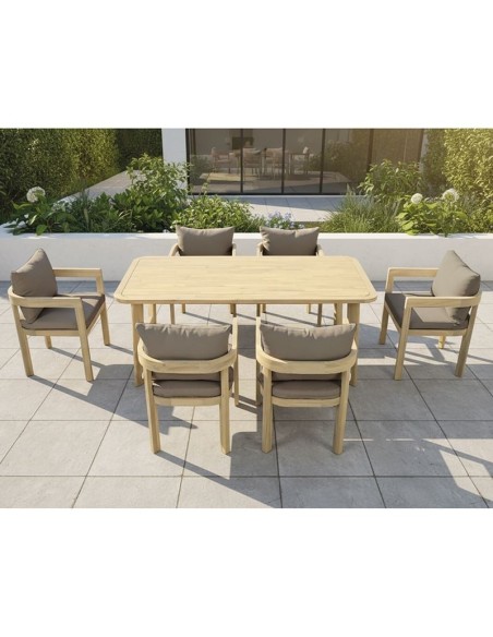 FLORIDA Dining Set Τραπεζαρία Κήπου Βεράντας (7τ), Acacia, Μαξιλάρια Cappuccino