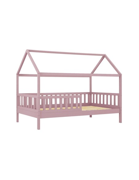 DREAM Montessori Παιδικό Κρεβάτι, για Στρώμα 90x190cm, Ξύλο Πεύκου Απόχρωση Ροζ