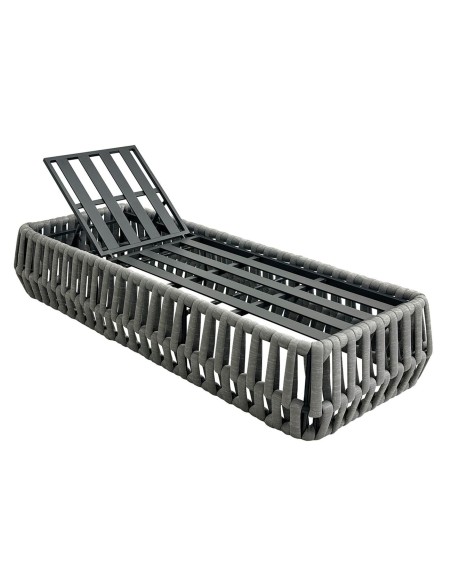 MAJORCA Ξαπλώστρα, Αλουμίνιο με Olefin Rope Γκρι, Μαξιλάρι Ανοιχτό Γκρι