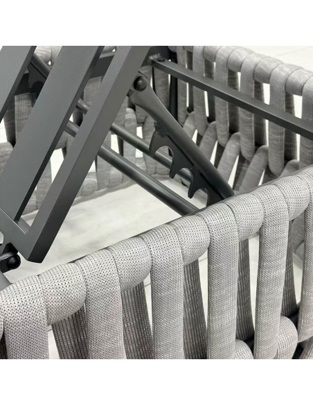 MAJORCA Ξαπλώστρα, Αλουμίνιο με Olefin Rope Γκρι, Μαξιλάρι Ανοιχτό Γκρι