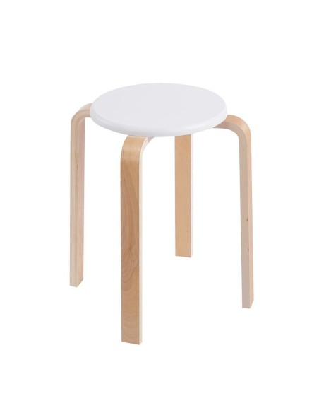 HAMILTON-W Stacking Stool Natural Birch-MDF White