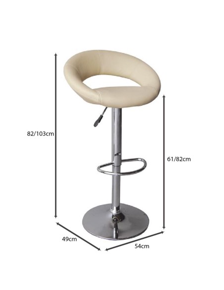 BELT Σκαμπό BAR με Πλάτη, Βάση Χρώμιο, PU Εκρού, Ρύθμιση Ύψους, Περιστρεφόμενο