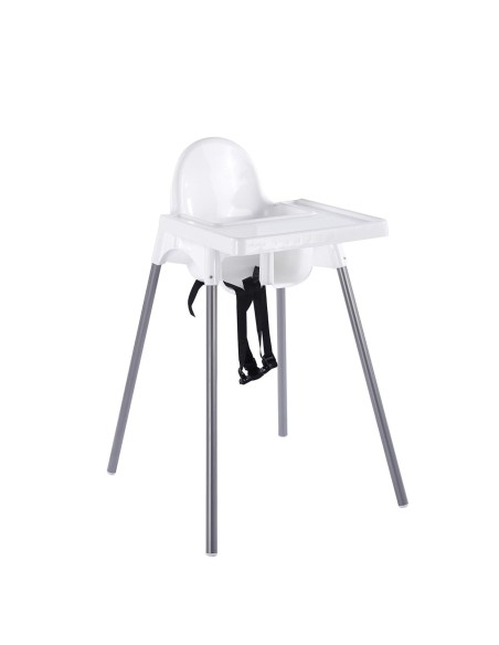 BABY Highchair with tray, PP White, Metal Grey