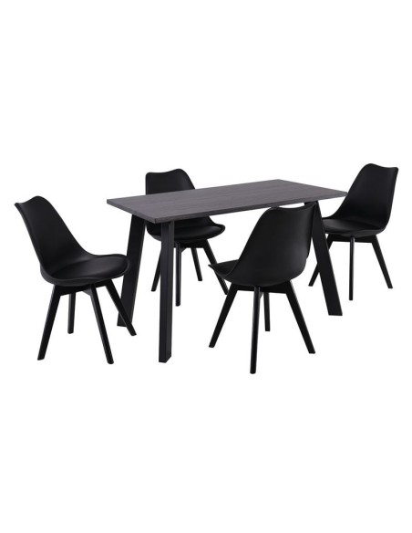 MARTIN Set (Table 120x70+4 Chairs) MDF Grey Walnut-Black PP