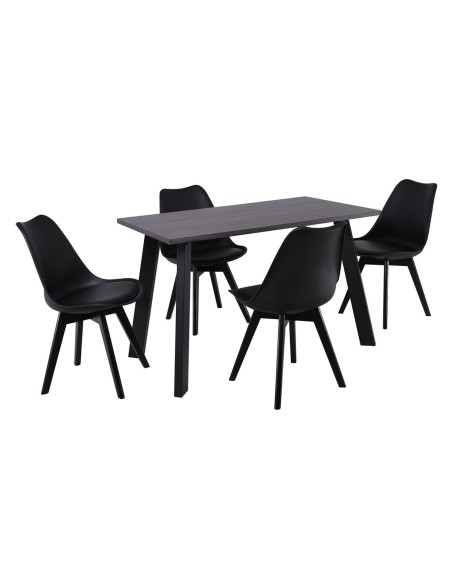 MARTIN Set (Table 120x70+4 Chairs) MDF Grey Walnut-Black PP