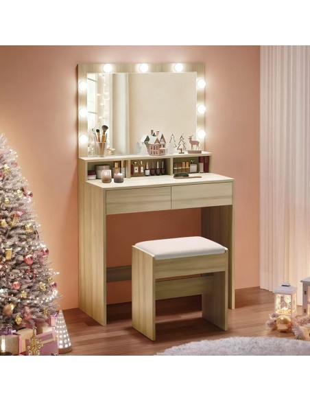 LUCY Set Τουαλέτα με Σκαμπό, Απόχρωση Sonoma, Καθρέπτης LED & θύρα USB