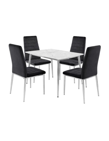 JETTA-OSLO Set (Table 120x70+4 Chair) Sintered Stone White-Chromed-Velure Black