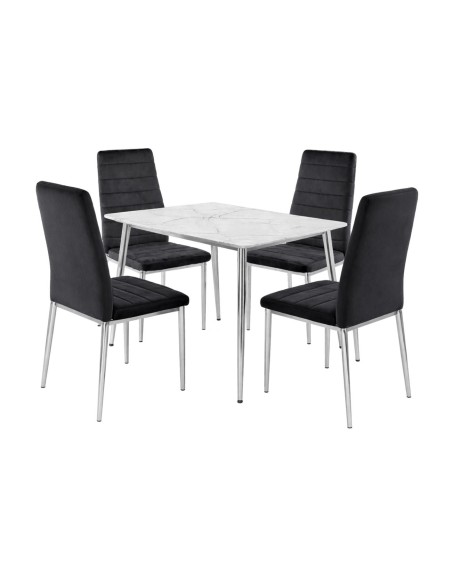 JETTA-OSLO Set (Table 120x70+4 Chair) Sintered Stone White-Chromed-Velure Black