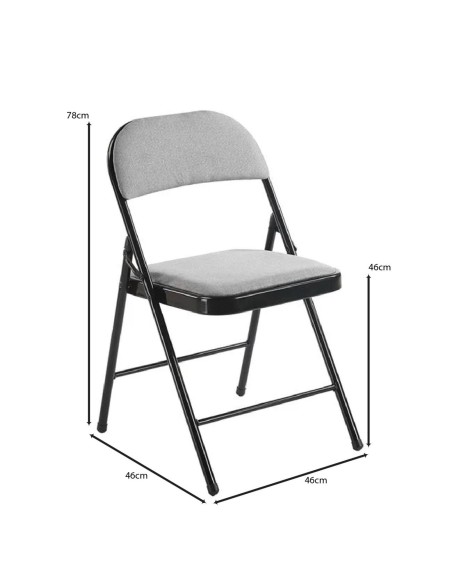 BRENDA Folding Chair Grey Fabric (Black Paint)