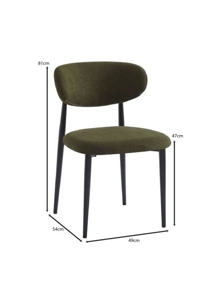 POINT Chair Black Metal, Teddy Olive Green Fabric