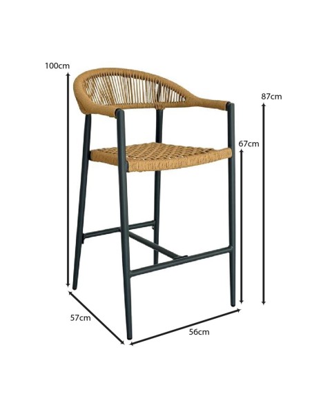 MADISON Bar Stool Alu Anthracite-Rope Wicker Natural