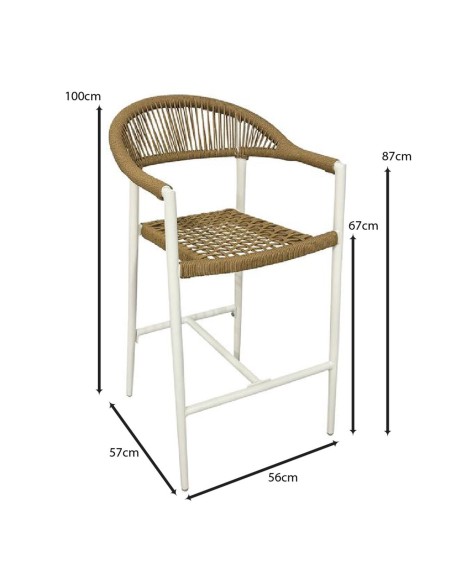 MADISON Σκαμπό Bar, ALU Άσπρο, Rope Wicker Φυσικό