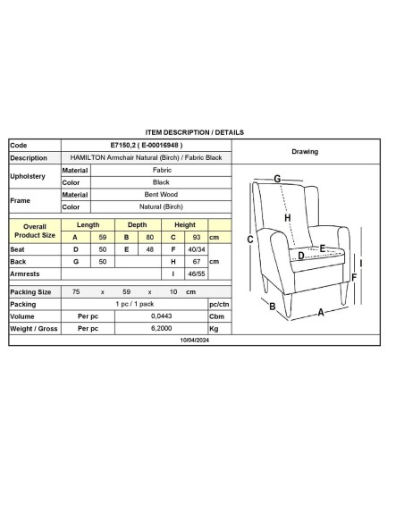 HAMILTON Armchair Natural (Birch)-Fabric Black