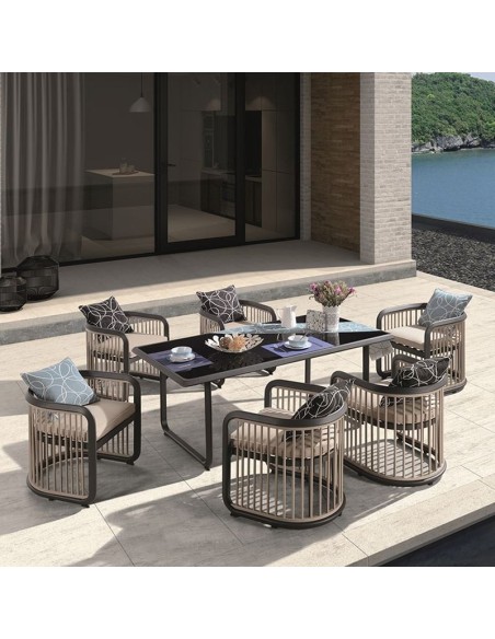 CITY Dining Set Τραπεζαρία Κήπου Βεράντας: Τραπέζι + 6 Πολυθρόνες Alu Ανθρακί - Μπεζ