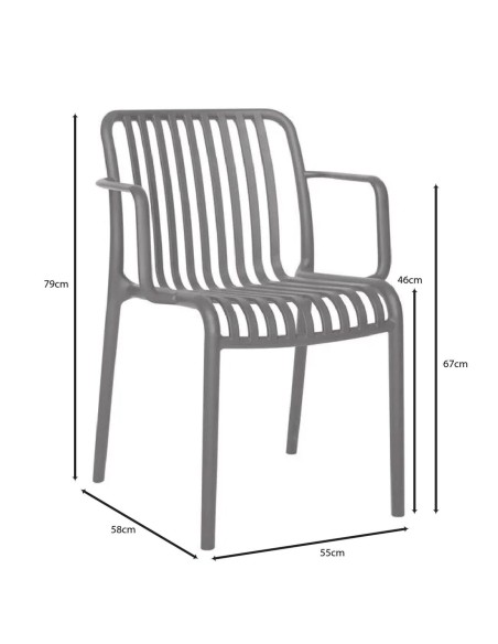 MODA-H Πολυθρόνα Στοιβαζόμενη, PP - UV Protection Απόχρωση Ανθρακί