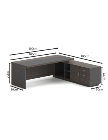 VIP Desk (RIGHT) 200x180cm Grey Walnut