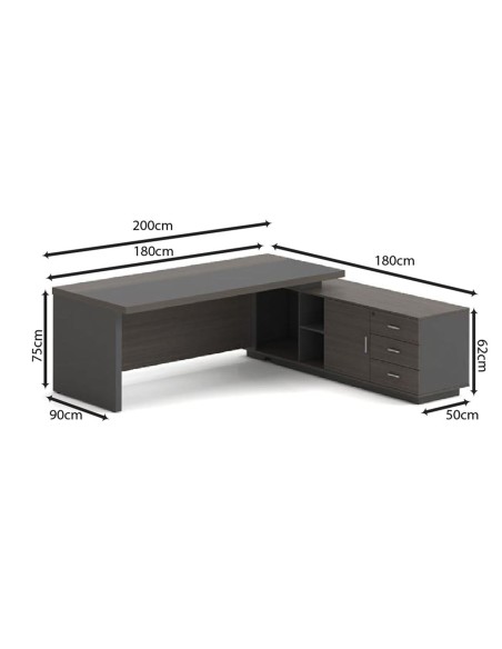 VIP Desk (RIGHT) 200x180cm Grey Walnut