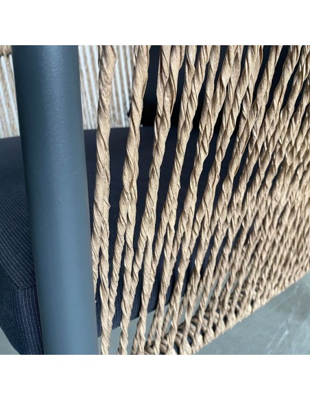 GASBA Set Σαλόνι Κήπου 4τεμ, Alu Ανθρακί, Rope Wicker Φυσικό, Μαξιλάρια Σκούρο Γκρι