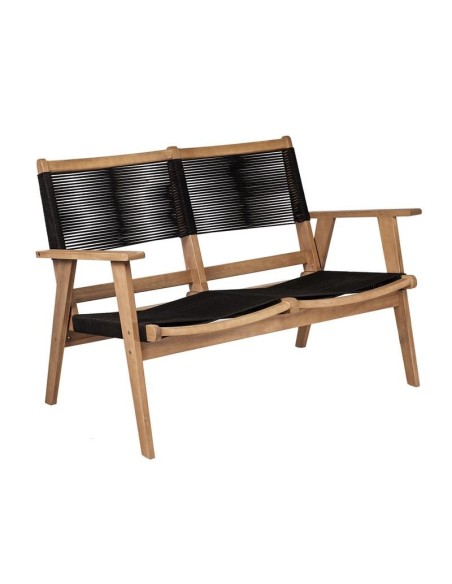COFFEE Living 2-Seat Bench Acacia Natural, Rope Wicker Black