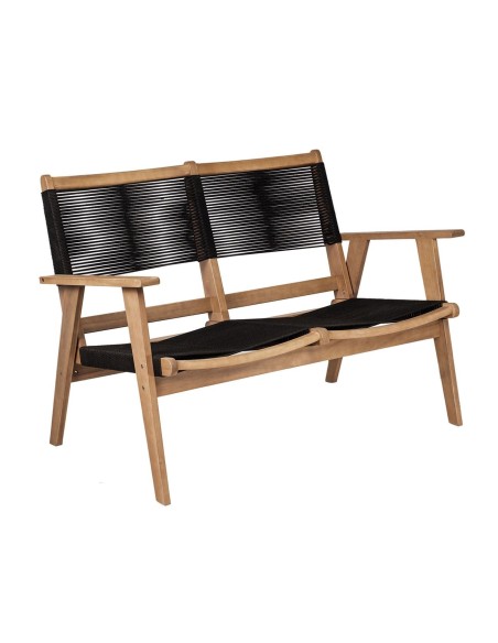 COFFEE Living 2-Seat Bench Acacia Natural, Rope Wicker Black