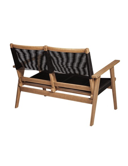 COFFEE Living 2-Seat Bench Acacia Natural, Rope Wicker Black