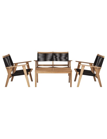 COFFEE Living 2-Seat Bench Acacia Natural, Rope Wicker Black