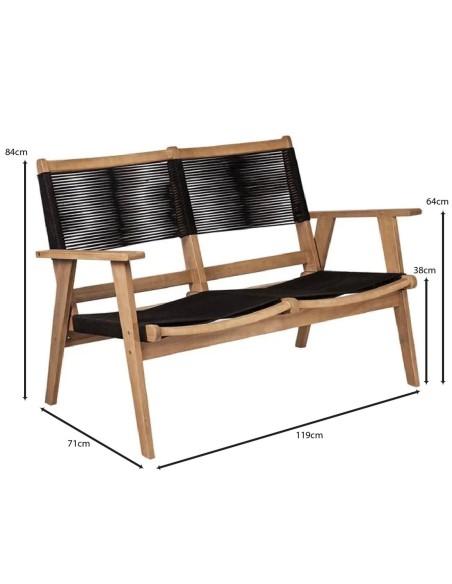 COFFEE Living 2-Seat Bench Acacia Natural, Rope Wicker Black