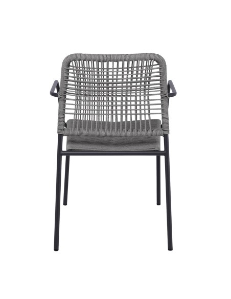 LUIGI Πολυθρόνα Βεράντας-Κήπου Μέταλλο Βαφή Ανθρακί, Rope Wicker Γκρι, Στοιβαζόμενη