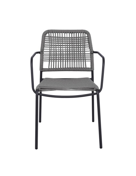 LUIGI Πολυθρόνα Βεράντας-Κήπου Μέταλλο Βαφή Ανθρακί, Rope Wicker Γκρι, Στοιβαζόμενη