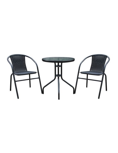 BALENO Set-Pro (Table D60cm+2 Armchairs) Metal Black-Black Wicker