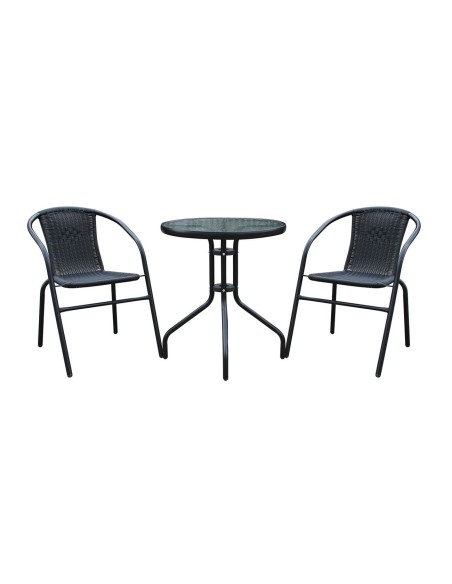 BALENO Set-Pro (Table D60cm+2 Armchairs) Metal Black-Black Wicker