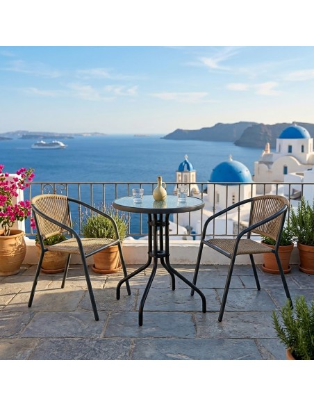 PATTY Set (Table D.60cm+2 Armchairs) Metal Anthracite-PE Rattan Natural