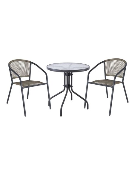 PATTY Set (Table D.60cm+2 Armchairs) Metal Anthracite-PE Rattan Grey