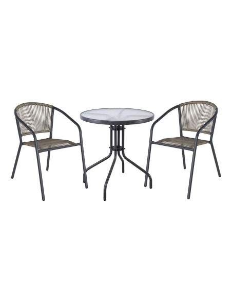PATTY Set (Table D.60cm+2 Armchairs) Metal Anthracite-PE Rattan Grey