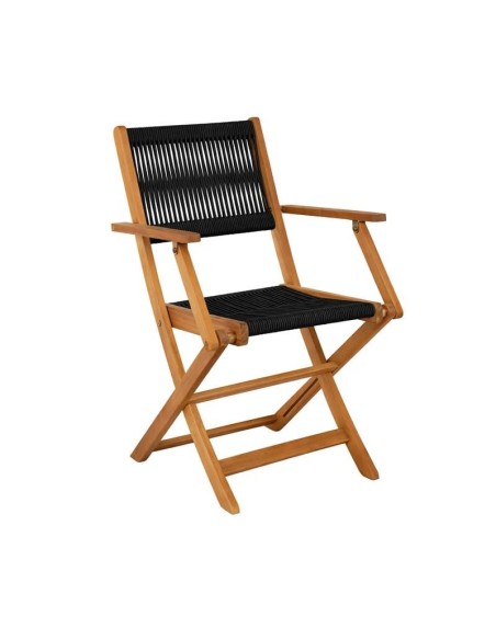 SPRING Πολυθρόνα Πτυσσόμενη Βεράντας - Κήπου, Ξύλο Ακακία Φυσικό, Rope Wicker Μαύρο