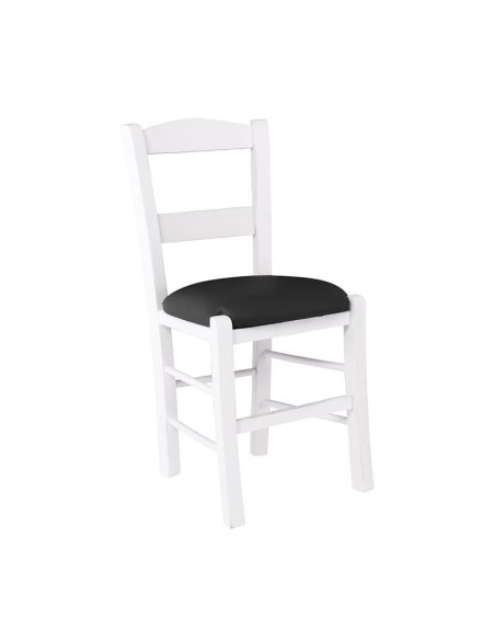 ΣΥΡΟΣ Καρέκλα Οξιά Βαφή Εμποτισμού Λάκα Άσπρο, Κάθισμα Pu Μαύρο