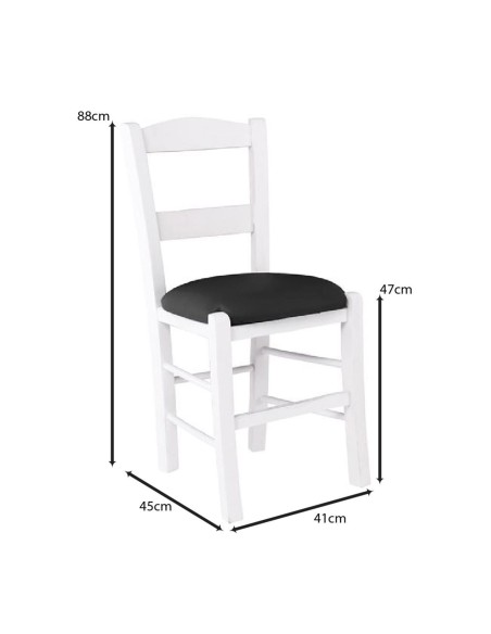 ΣΥΡΟΣ Καρέκλα Οξιά Βαφή Εμποτισμού Λάκα Άσπρο, Κάθισμα Pu Μαύρο