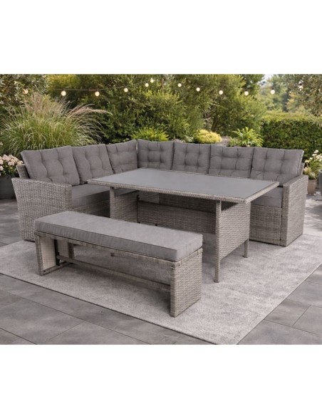 CENTER Set Σαλόνι Καθιστικό - Γωνιακή Τραπεζαρία Κήπου, Μέταλλο-Wicker Γκρι+ Μαξιλάρια