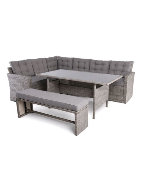 CENTER Set Σαλόνι Καθιστικό - Γωνιακή Τραπεζαρία Κήπου, Μέταλλο-Wicker Γκρι+ Μαξιλάρια