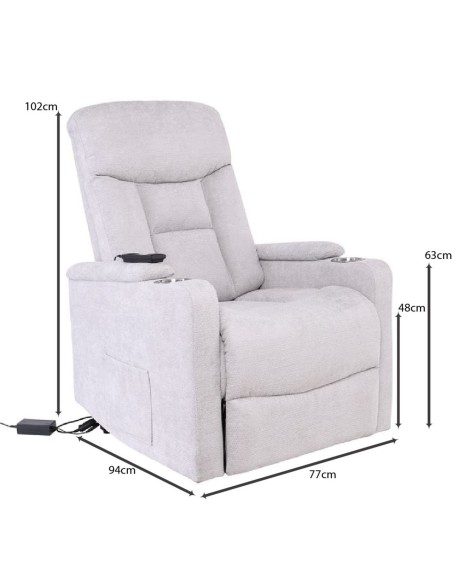 NANCY Lift-Relax Πολυθρόνα Σαλονιού - Καθιστικού, Ύφασμα Αν.Γκρι (ηλεκτρική ανάκληση)
