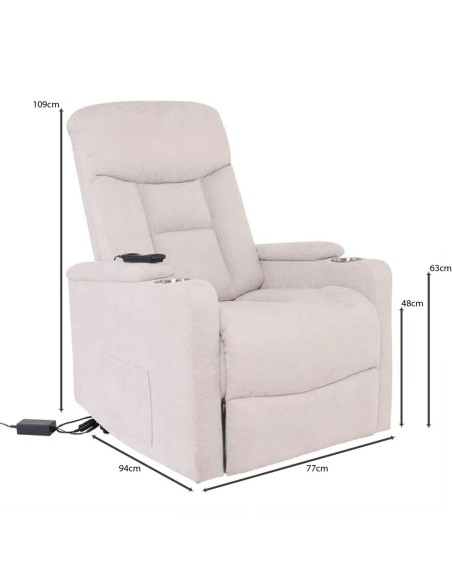 NANCY Lift-Relax Πολυθρόνα Σαλονιού - Καθιστικού, Ύφασμα Μπεζ (ηλεκτρική ανάκληση)