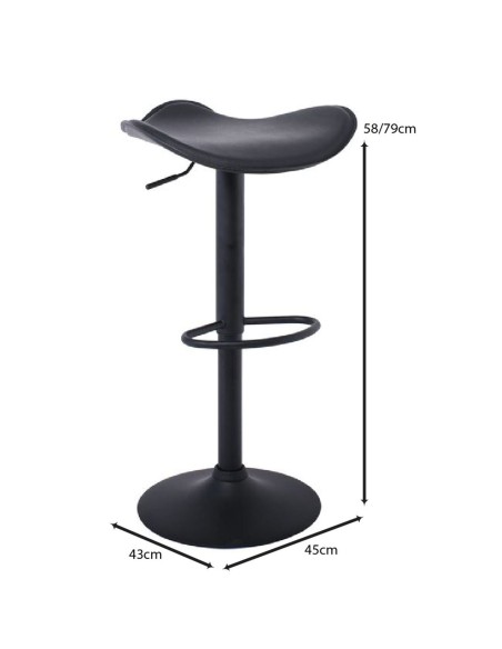 SADDLE Bar Stool Black Pvc-Black Metal Base