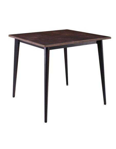 VIDAL Τραπέζι Μέταλλο Βαφή Μαύρο, Επιφάνεια 80x80cm-20mm Κ-Π Εμποτισμού Καρυδί