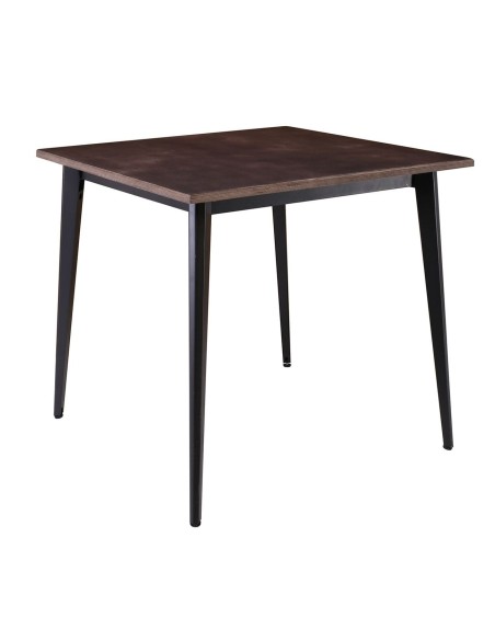 VIDAL Τραπέζι Μέταλλο Βαφή Μαύρο, Επιφάνεια 80x80cm-20mm Κ-Π Εμποτισμού Καρυδί