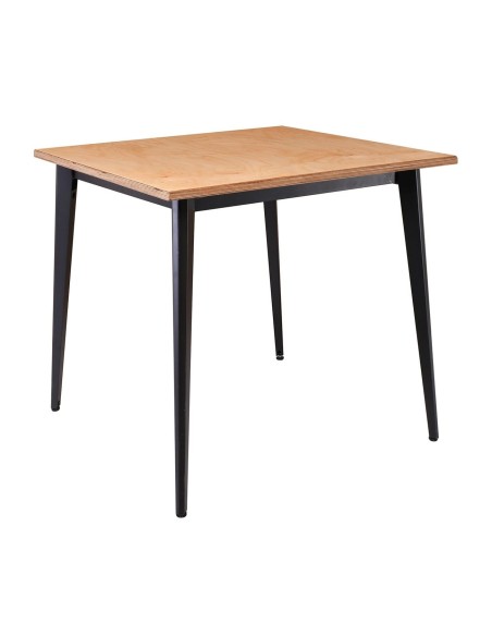 VIDAL Τραπέζι Μέταλλο Βαφή Μαύρο, Επιφάνεια 80x80cm-20mm Κ-Π Εμποτισμού Φυσικό