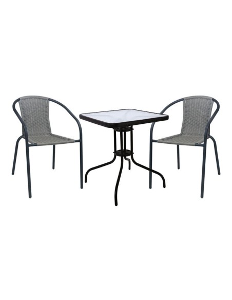 BALENO-W Set (Table 70x70cm+2 Armchairs) Metal Black-Mixed Grey Wicker