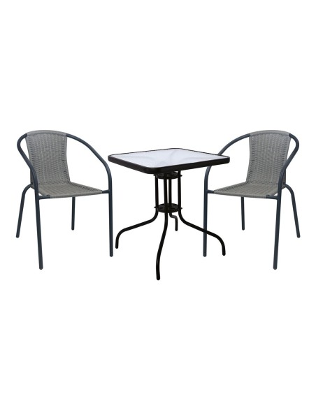 BALENO-W Set (Table 70x70cm+2 Armchairs) Metal Black-Mixed Grey Wicker