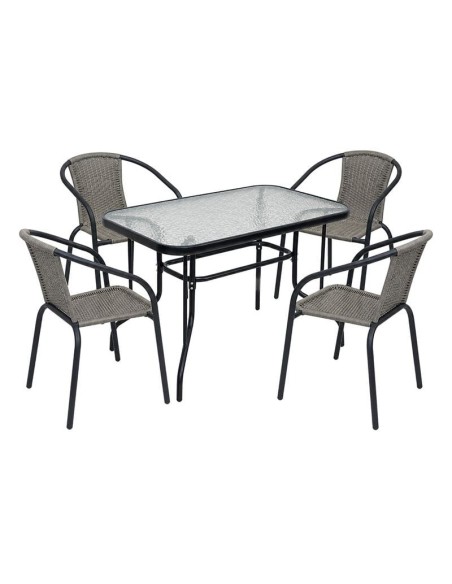BALENO-W Set (Table 110x60cm+4 Armchairs) Metal Black-Mixed Grey Wicker
